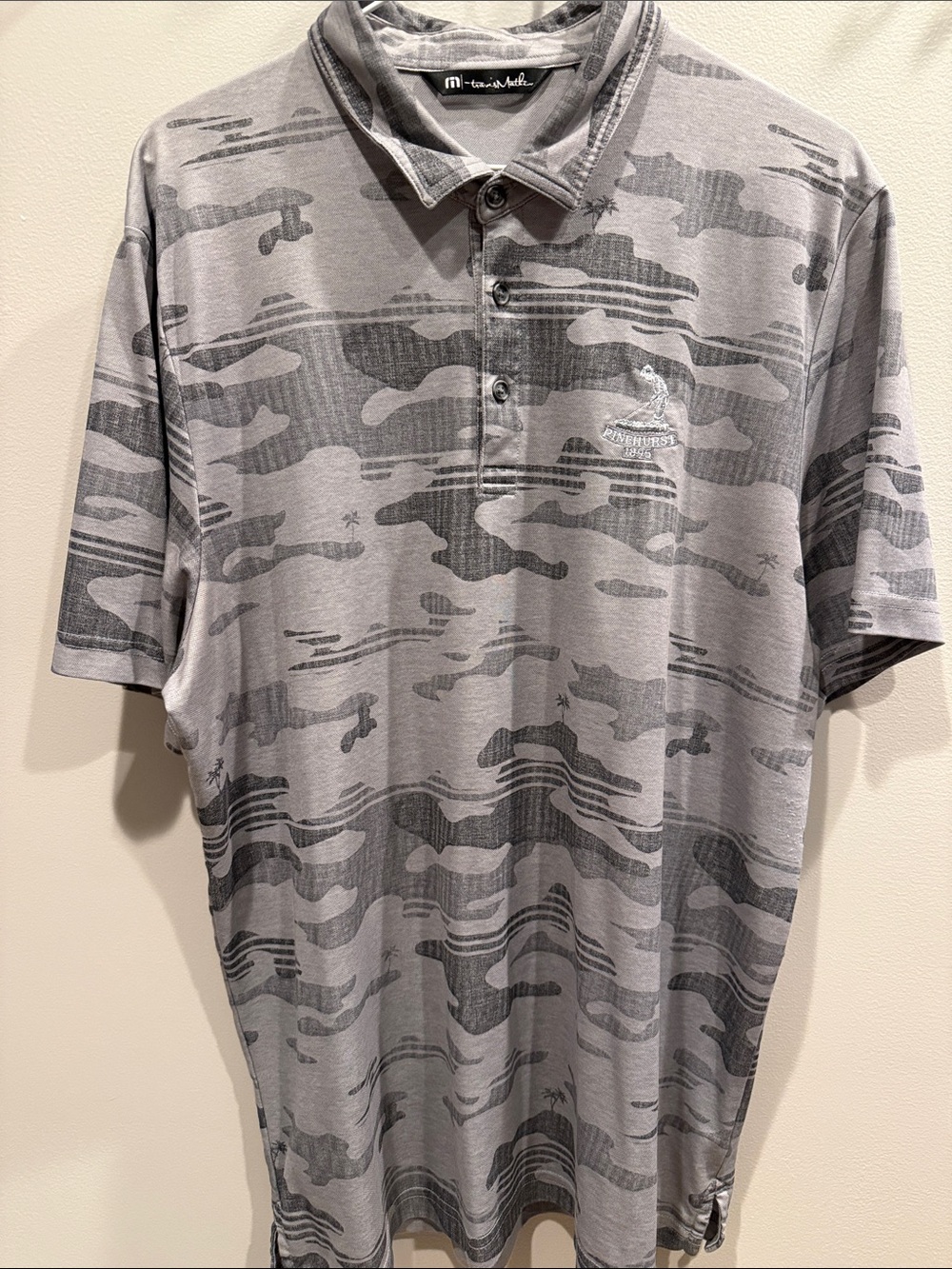 Travis Mathew Men’s Gray Camouflage Polo Pinehurst Logo